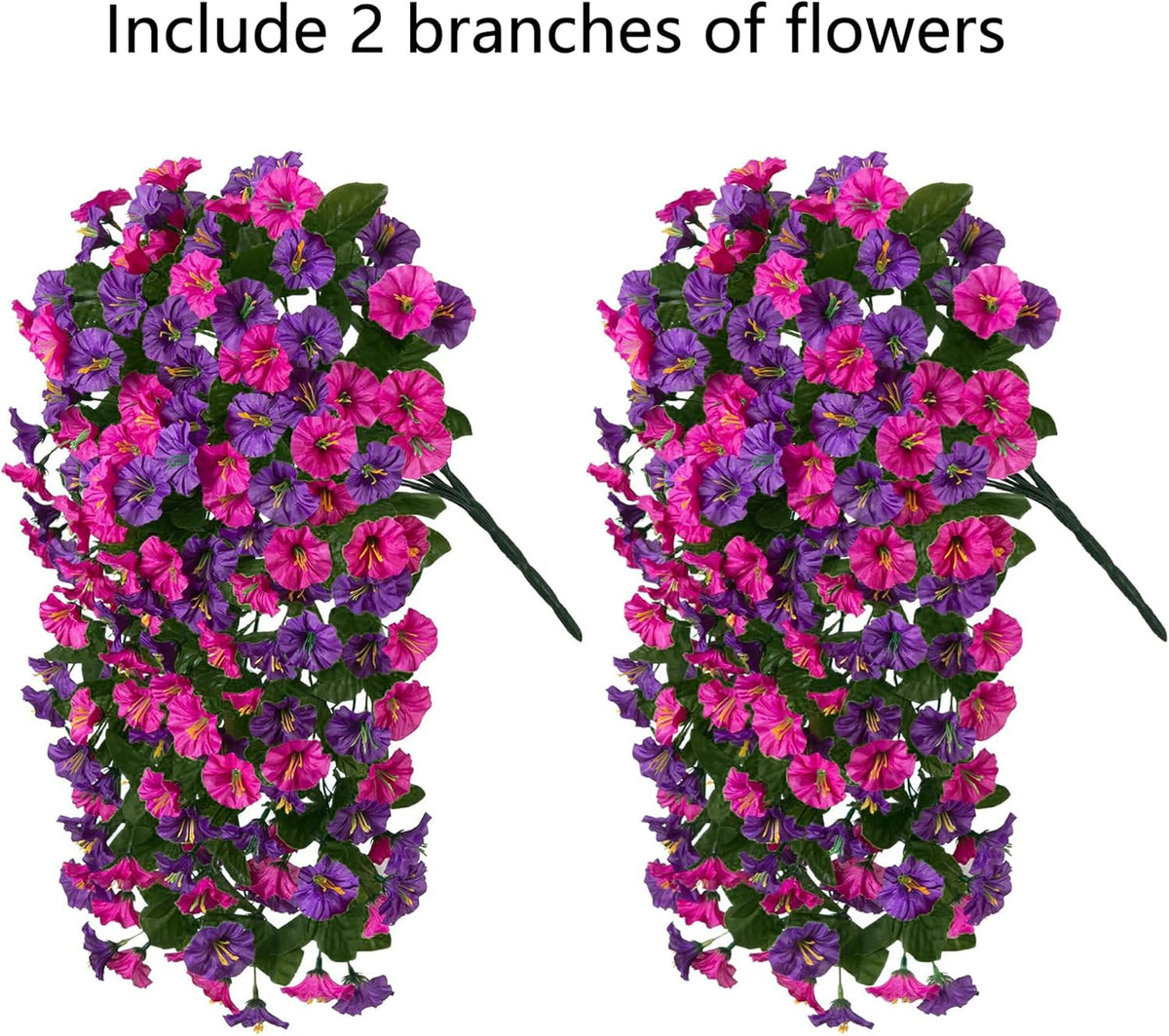 HyeFlora Artificial Fake Hanging Flowers Plants for Outdoor Outside, 2PCS Faux Silk Morning Glory