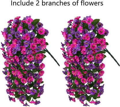 HyeFlora Artificial Fake Hanging Flowers Plants for Outdoor Outside, 2PCS Faux Silk Morning Glory