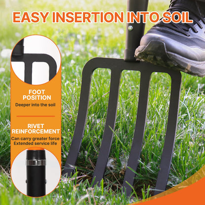 KOLEIYA 4-Tine Garden Fork,Heavy Duty Pitch Fork for Gardening,Digging Fork and Spading Fork for