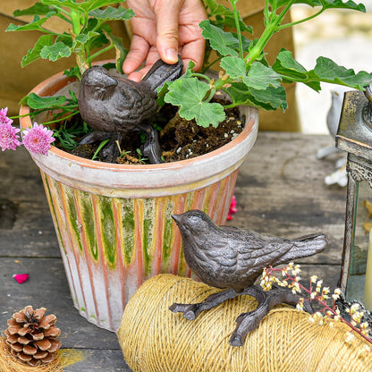 Sungmor Cast Iron Small Bird Statues, Set of 2 Realistic Rust Brown Bird with Branch Collectible