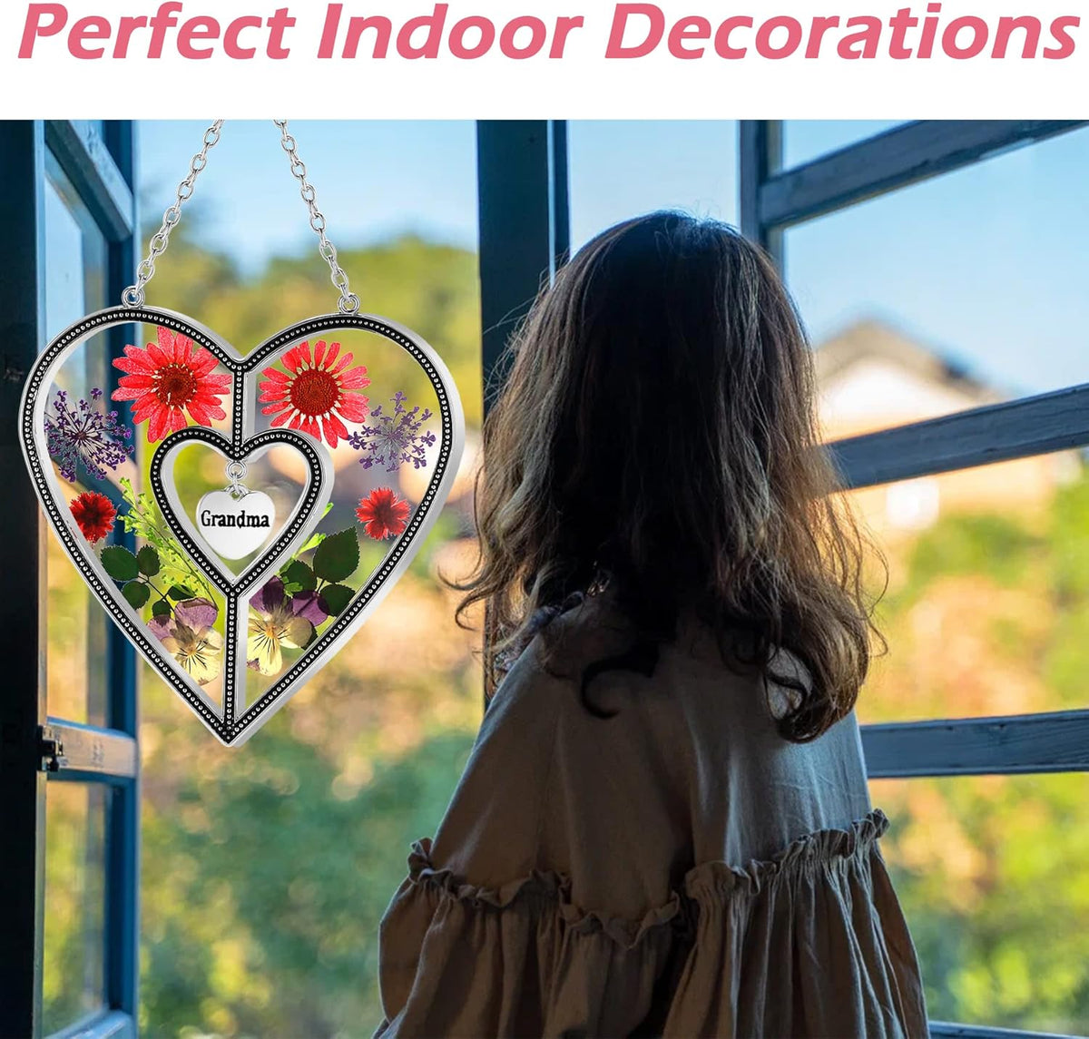 KY&BOSAM Suncatcher Grandma Gifts Heart Stained Glass Wind Chimes for Outside Really Flower