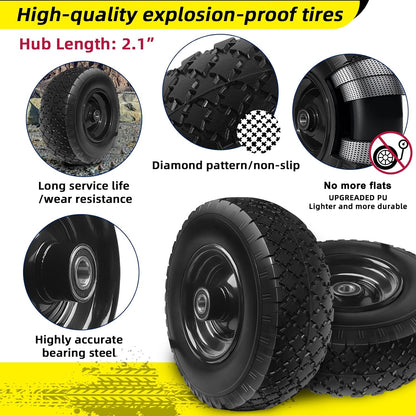 12'' Flat Free Tires Rubber Replacement Solid Tire, 2.1" Offset Hub Wheel Assemblies for Garden