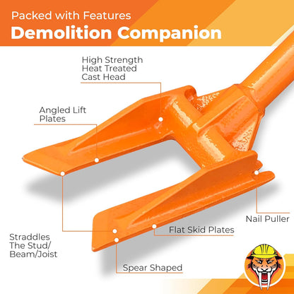48” Oval Handle Demolition Bar – Ceiling/Wall Demo Bar - Versatile Multi Tool - For Home
