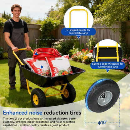 Dual Wheel Garden Wheelbarrow with 10-Inch Pneumatic Tires,300 LBS Capacity