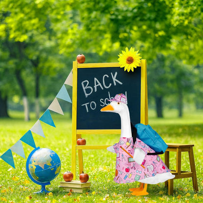 Back to School Porch Goose Outfits,4Pcs Yard Goose Statue Clothes for 23" Geese Clothes Patio Lawn