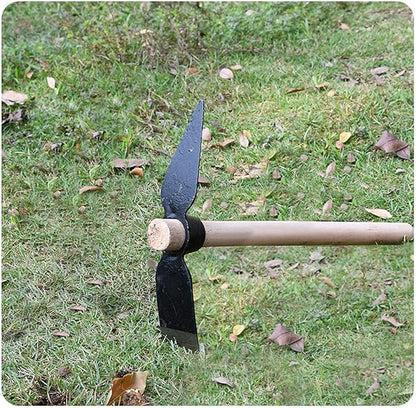 Garden Pick Mattock Hoe, 15.7" High Carbon Steel Dual-Use Tool with Wood Handle for Digging Weeding
