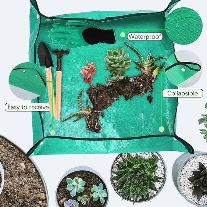 WNJ Plant Repotting Mat for Garden, 2 PCS Waterproof Potting Mats, Foldable Indoor Plant Mat