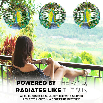 Skylar Peacock Wind Spinner, Stainless-Steel Garden Decor, 3D Wind Decoration with Holographic