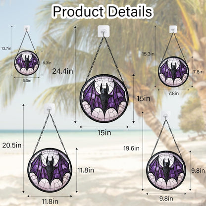 Stained Glass Window Hanging - Halloween Black Bat Purple Wings Monster Suncatcher for Doors Garden