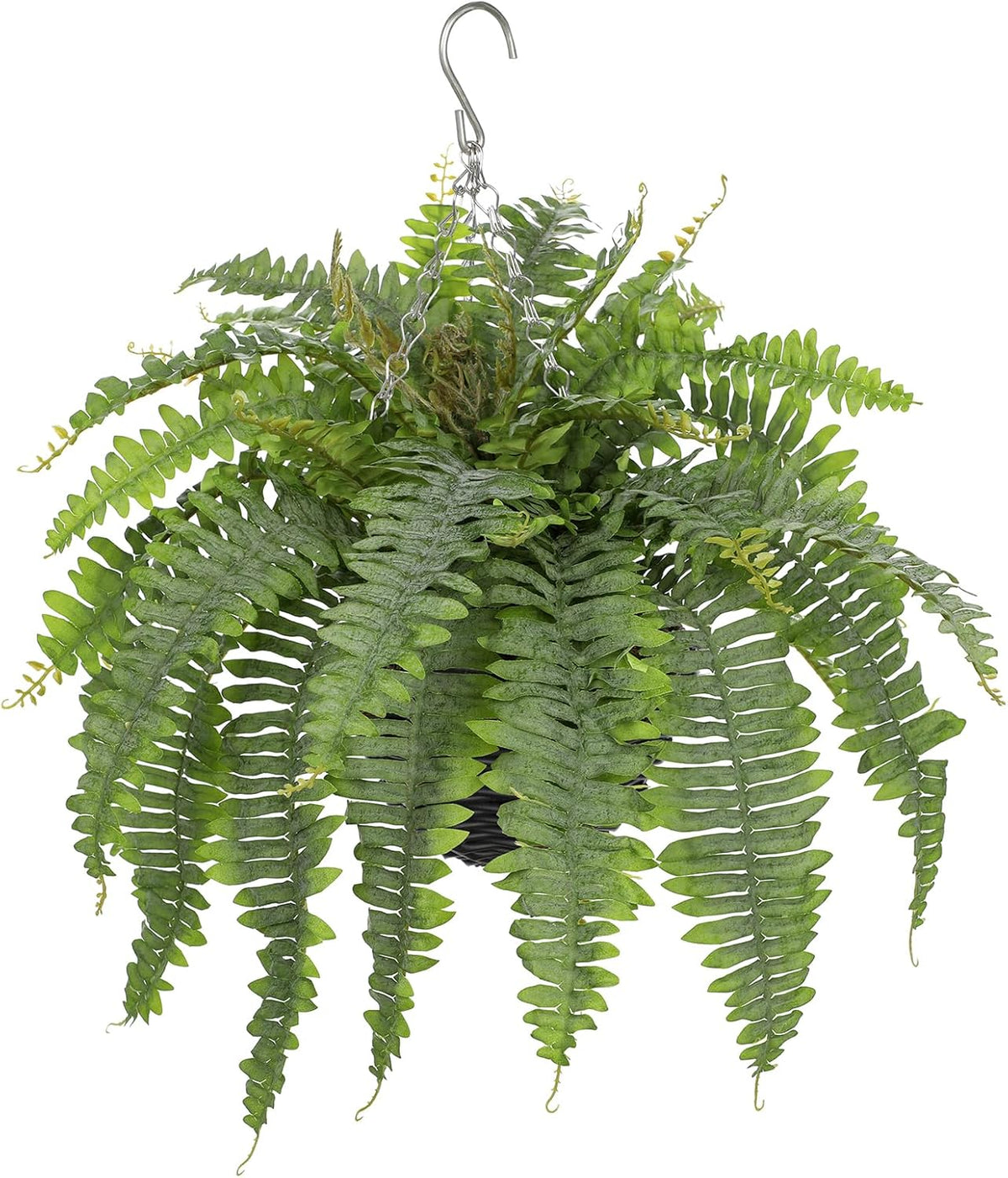 Artificial Fern Hanging Basket Plant 25" Boston Ferns 31 Leaves Greenery Plants with Rattan Pot for