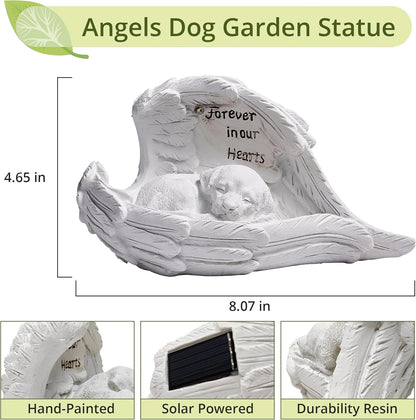 Pet Dog Solar Garden Memorial Statue – Outdoor Resin Angel Puppy with Solar Light, Guardian Angel