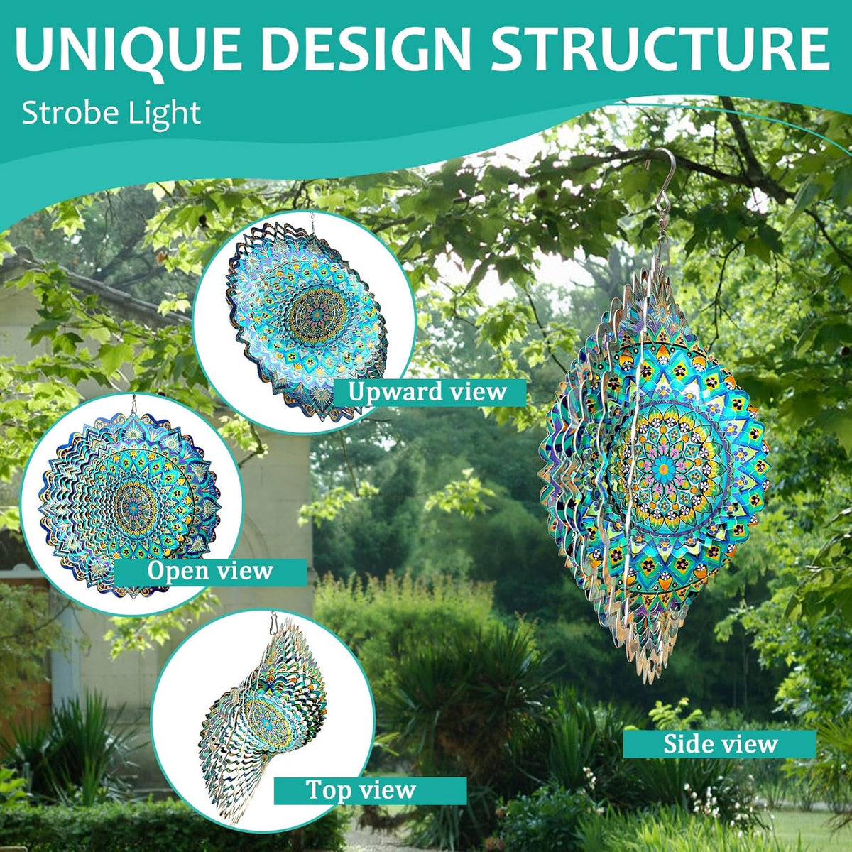 Wind Spinner Mandala Peacock Blue Ocean,Wind Spinner for Yard and Garden,Gifts for Women Mom