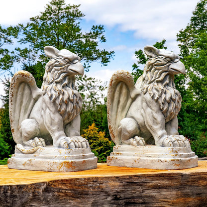 Zaer Ltd. Set of 2 Garden Griffin Statues, Magnesium-Cement Sculptures, 28.3" H Outdoor Entrance