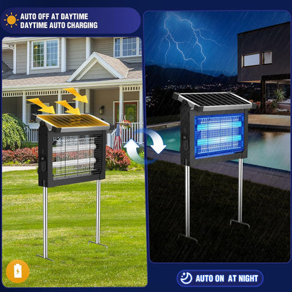 Solar Bug Zapper Outdoor, 4500V Mosquito Zapper Waterproof with Panel Sensor Electric Fly Zapper
