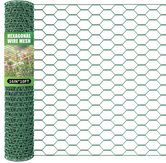 16in x 10ft Chicken Wire for Floral Arrangements, Green Chicken Wire, Hexagonal Galvanized Wire