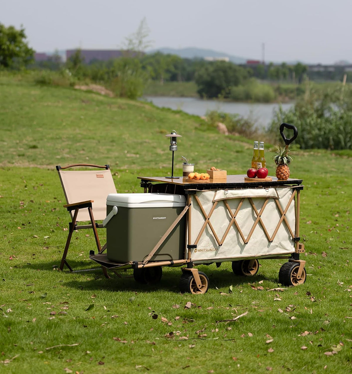 Whitsunday Collapsible Folding Wagon with Table,Heavy Duty Utility Beach Wagons with Opened