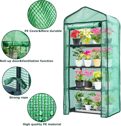 Mini Greenhouse for Indoor Outdoor,Plant Green House 4-Tier Rack Stand Portable Greenhouses with