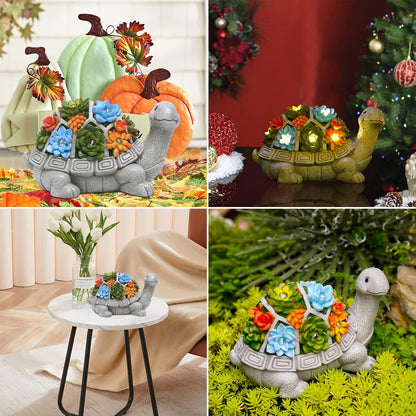 Nacome Garden Outdoor Statues Turtle with Succulent and 7 LED Lights - Lawn Decor Tortoise Statue