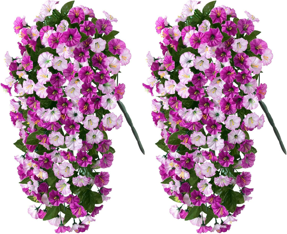 HyeFlora Artificial Fake Hanging Flowers Plants for Outdoor Outside, 2PCS Faux Silk Morning Glory