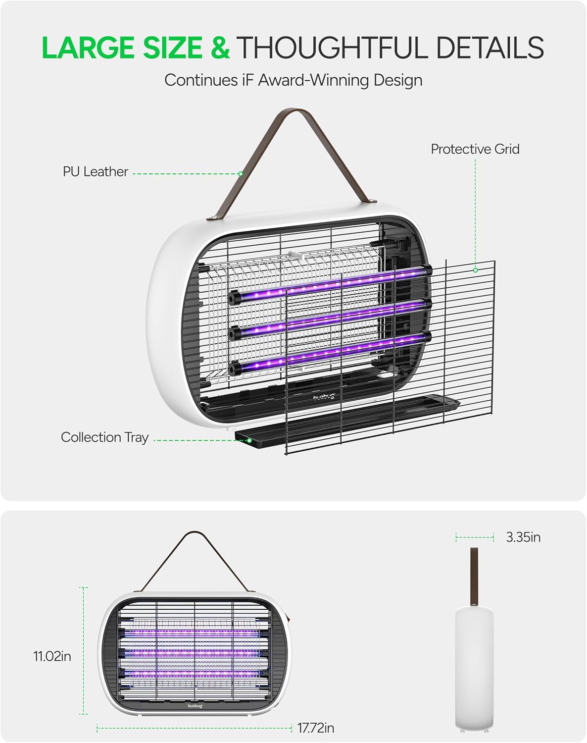 Buzbug Upgraded LED Bug Zapper Indoor, 10 Years Lifespan 3 Lamps Sustainable Less Power, 3800V