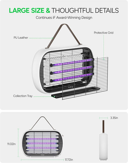 Buzbug Upgraded LED Bug Zapper Indoor, 10 Years Lifespan 3 Lamps Sustainable Less Power, 3800V