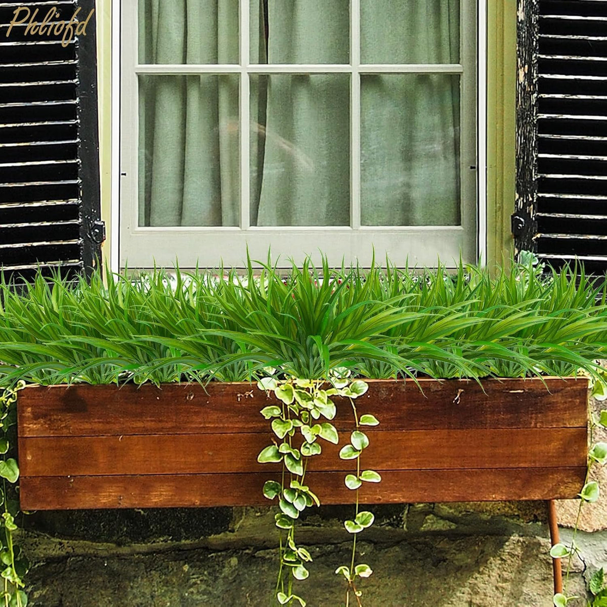32 Pcs Artificial Grass Fake Plants 17.3in Outdoor Plants UV Resistant Faux Greenery Stems Fake