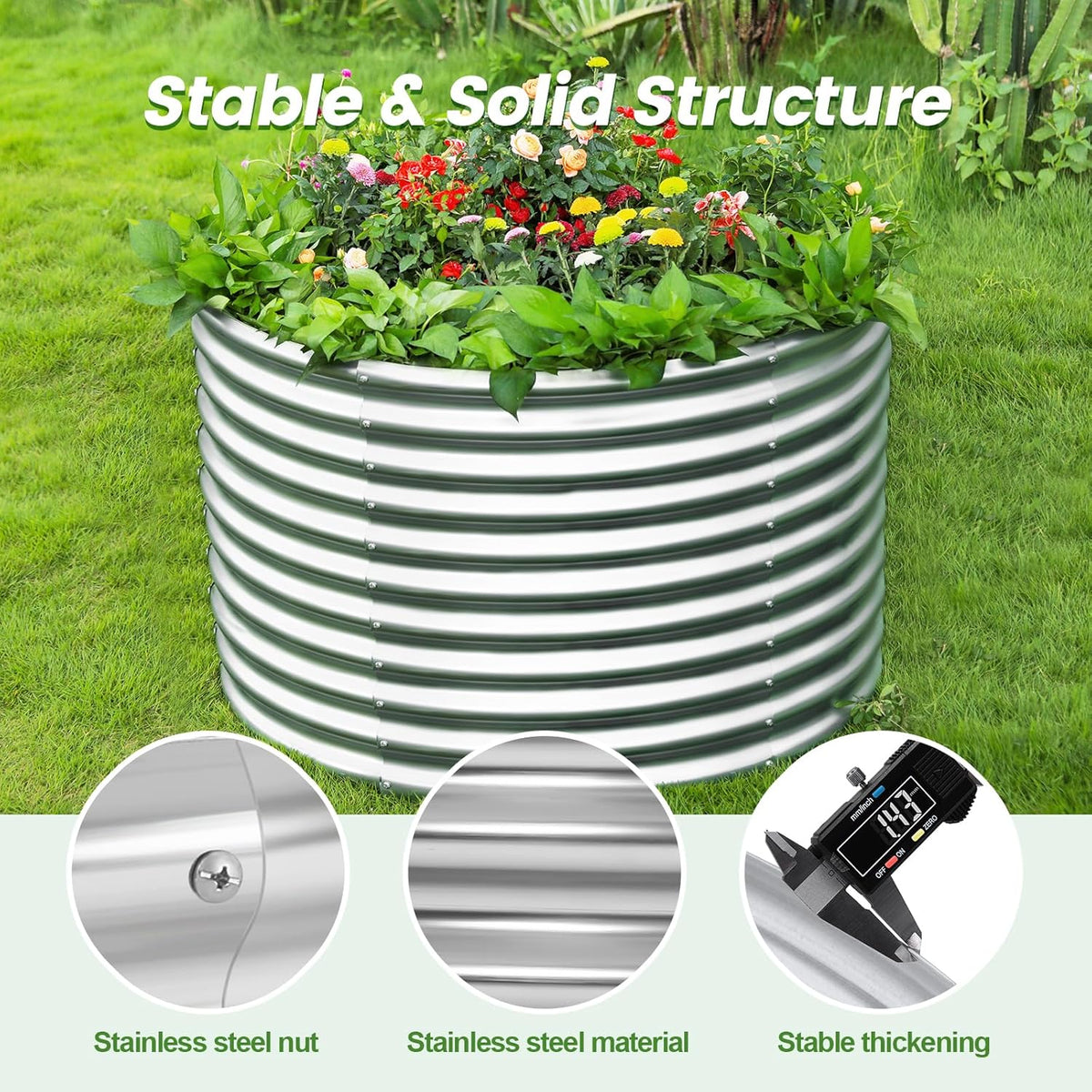 Land Guard 4×4×3ft Galvanized Raised Garden Bed Kit, Round Galvanized Planter Raised Garden Boxes