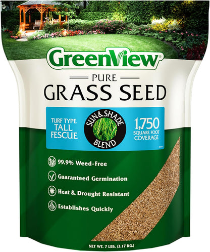 GreenView Pure Grass Seed Turf Type Tall Fescue Sun & Shade Blend, 7 lb. Bag – Covers up to 1,750