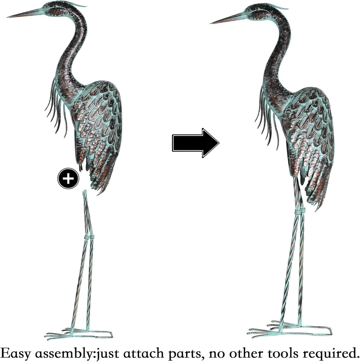 Kircust Garden Crane Statues, Standing Metal Patina Heron Decoy Outdoor Statue, 42-46 Inch Bird