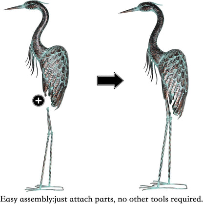 Kircust Garden Crane Statues, Standing Metal Patina Heron Decoy Outdoor Statue, 42-46 Inch Bird