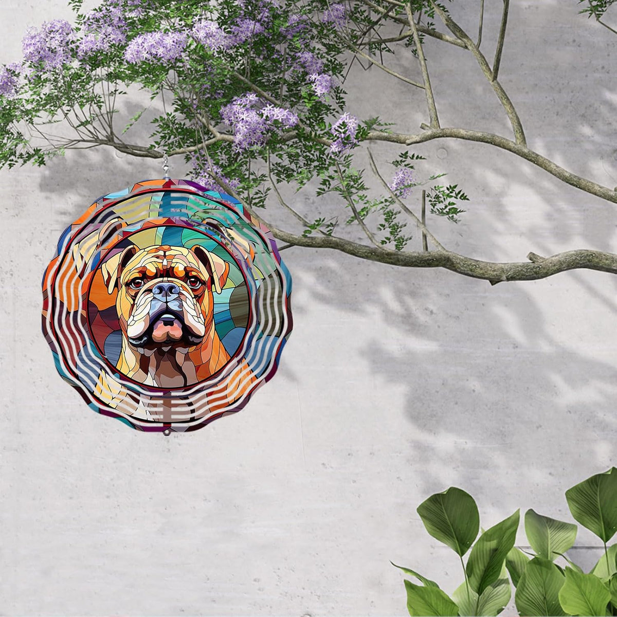 Bulldog Dog Wind Spinners Outdoor Dog Memorial Gifts, 3D Metal Kinetic Hanging Garden Wind Spinner
