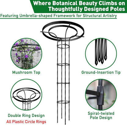 Mushroom Top Trellis for Climbing Plants Outdoor, 3.44FT Decorative Obelisk Plant Support with