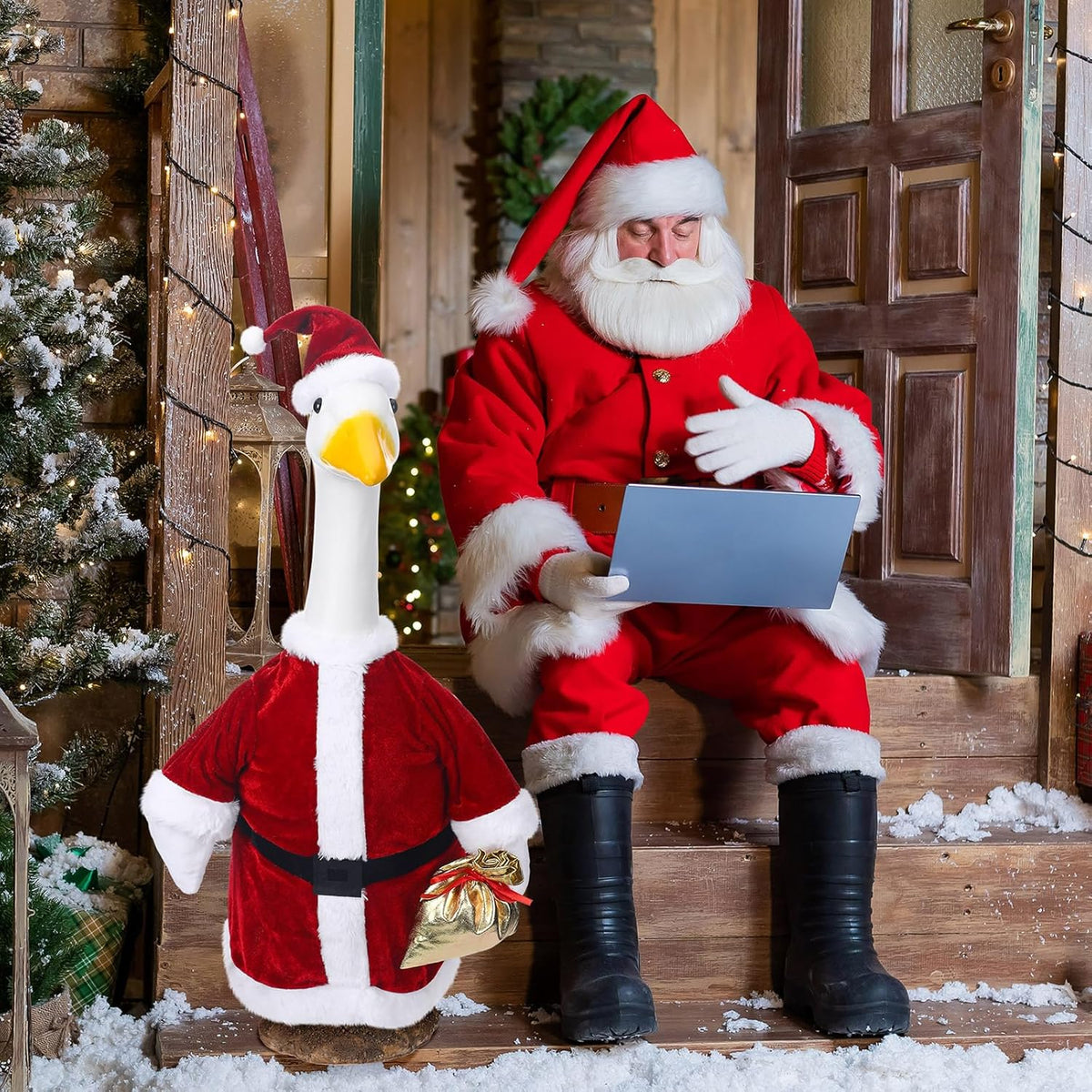 Christmas Santa Claus Goose Outfit Dresses Clothes for 23" High Cement or Plastic Christmas Goose