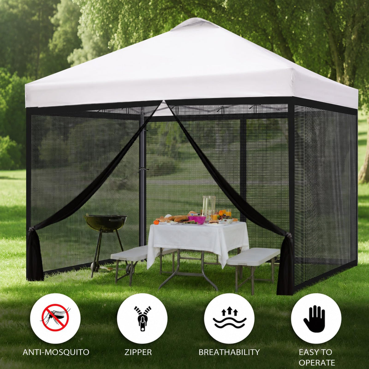 10x10 ft Mosquito Netting for Pop Up Canopy, Universal Bug Screen Tent Enclosure, Outdoor Canopy