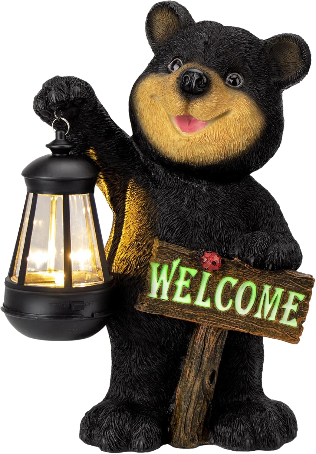 Juegoal Garden Bear Statue with Solar LED Lantern, Luminous Welcome Sign, Gifts for Mom Yard Art