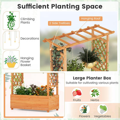 S AFSTAR 72 Inch Raised Garden Bed with Arch Trellis, Hanging Roof & Drainage Holes, 2 Pieces