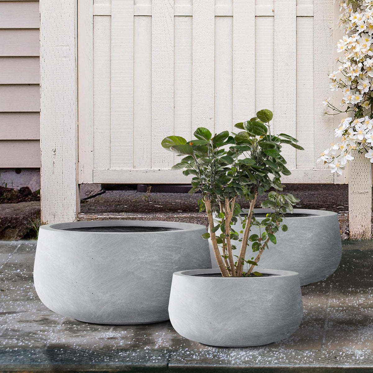 Kante 19.6",15.7",11.8" Dia Round Concrete Planters Set of 3, Cement Plant Pots with Drainage Hole