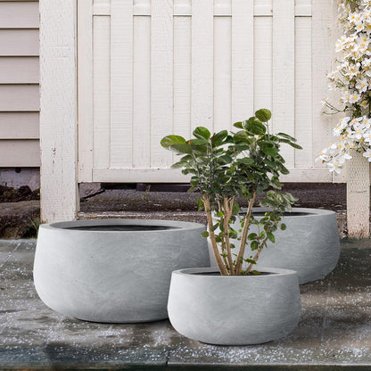Kante 19.6",15.7",11.8" Dia Round Concrete Planters Set of 3, Cement Plant Pots with Drainage Hole