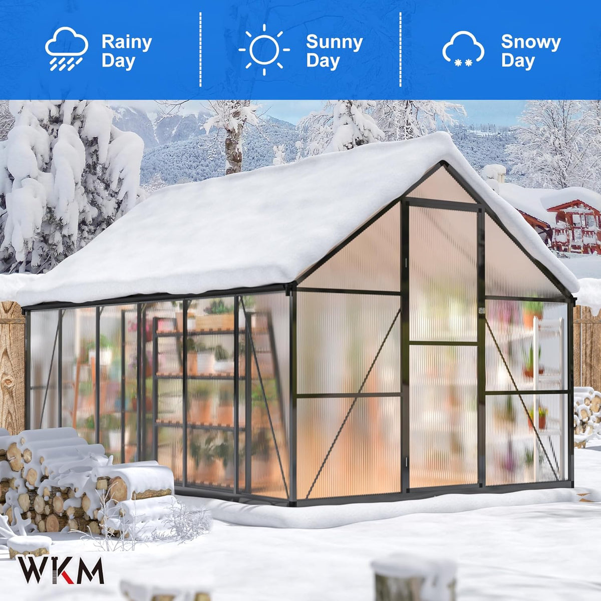 WKM 8x12 FT Greenhouse for Outdoors, Quick-fit Structure Green House with Window for Ventilation