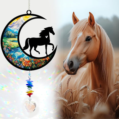 Horse Suncatcher, Personalized Pet Loss Gift with Name & Date, Heart-Shaped Crystal Sun Catcher
