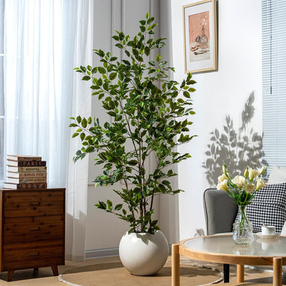 Artificial Ficus Tree Indoor 6ft, Large Potted Faux Tree with Realistic Silk Leaves & Trunk for
