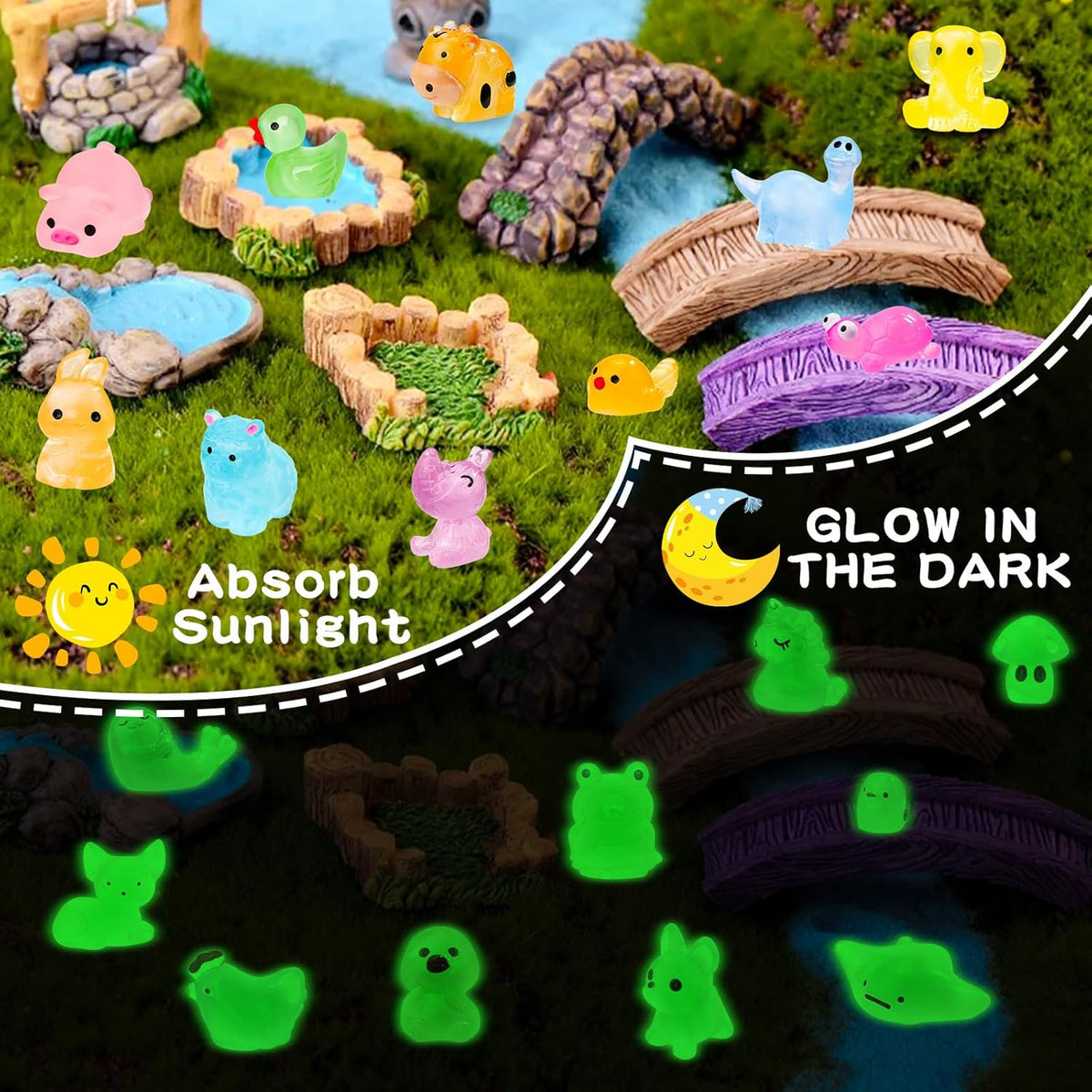 120PCS Glow in The Dark Mini Resin Animals 20 Styles of Luminous Ducks dinosaurswls Frogs and More