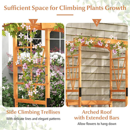 Giantex Garden Arbor with Bench - Wooden Garden Arch Trellis for Climbing Plants Vines, 2-Person