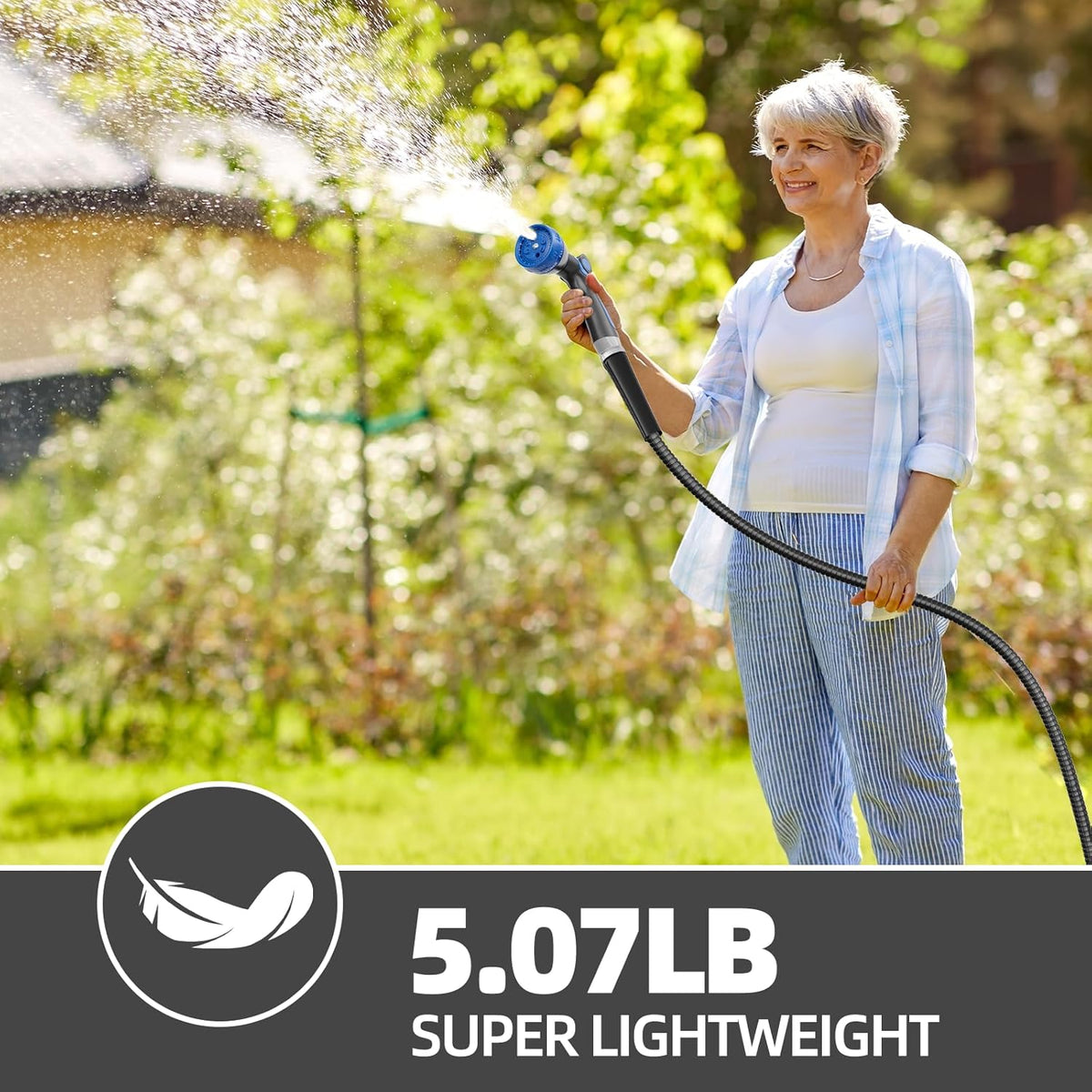 SPECILITE 50ft 304 Stainless Steel Garden Hose Metal, Heavy Duty Water Pipe with Nozzles for Yard