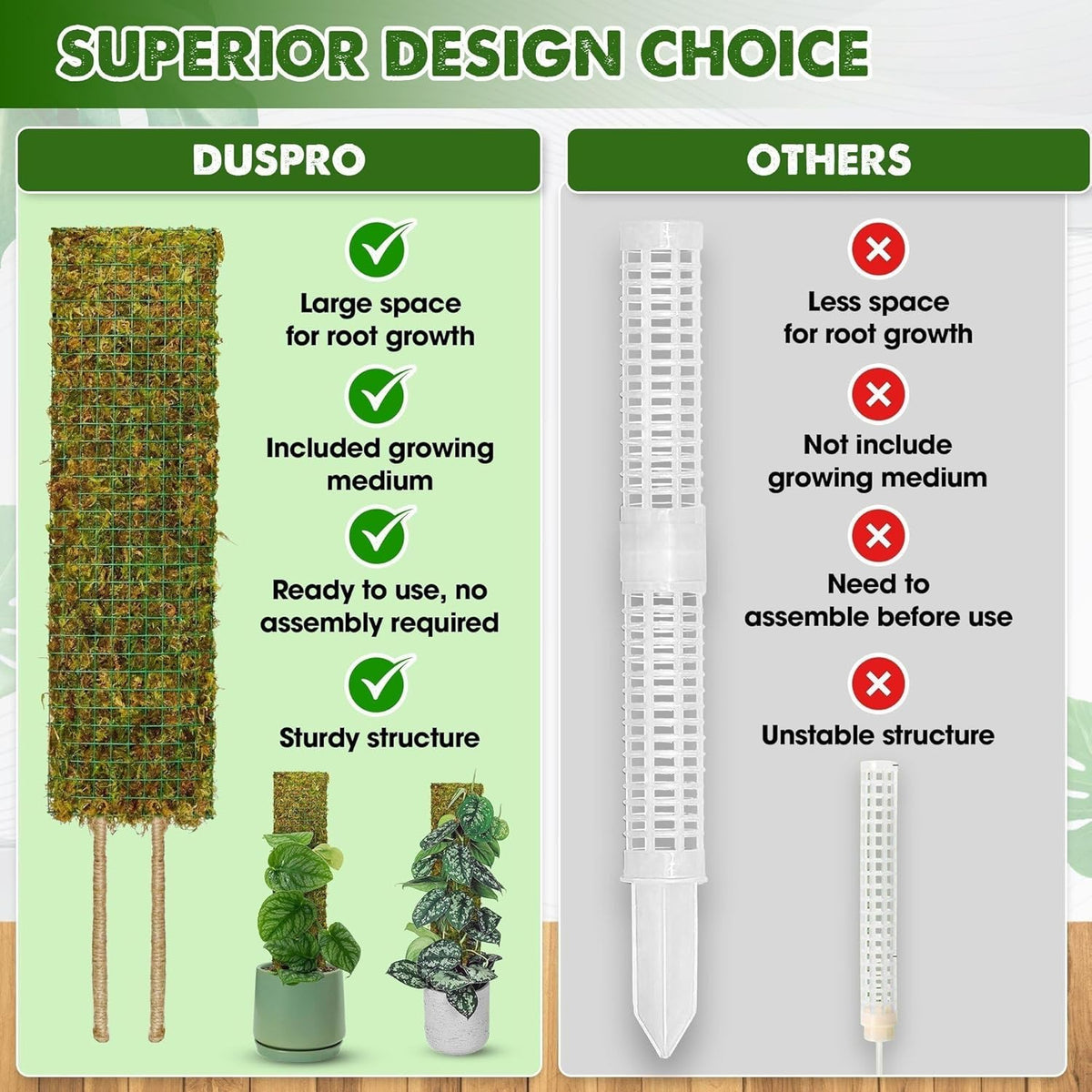 DUSPRO Flat Mesh Moss Poles for Climbing Plants Monstera Stackable Moss Pole for Plants with Real