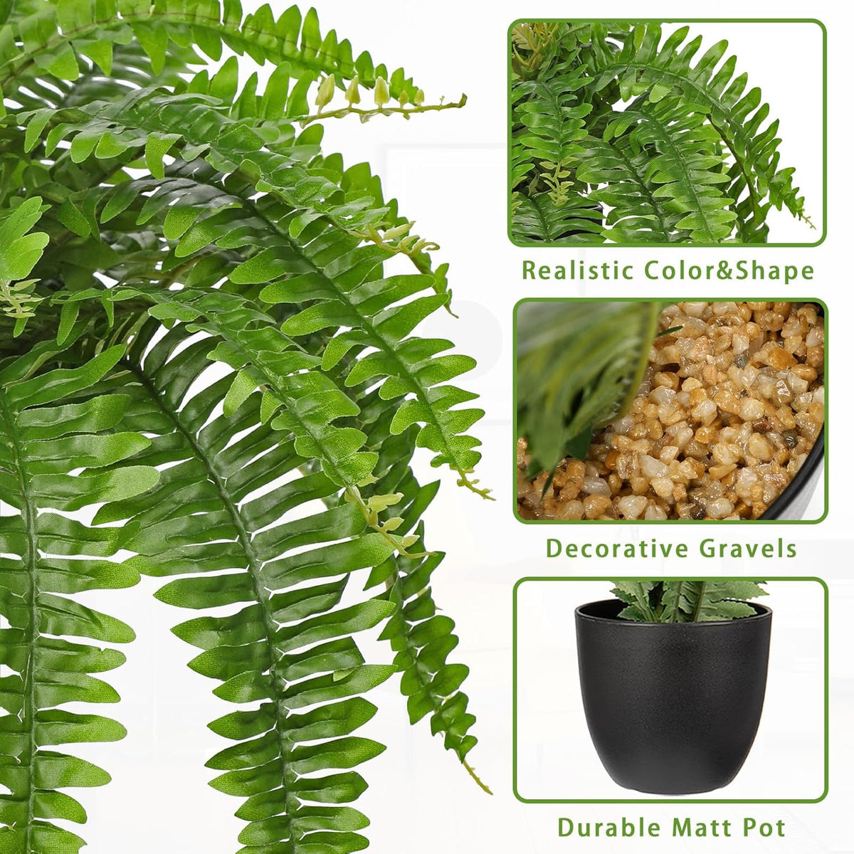 Hollyone Artificial Fern Plants in Pot 25.5" Artificial Boston Fern 31 Leaves for Outdoors & Indoor