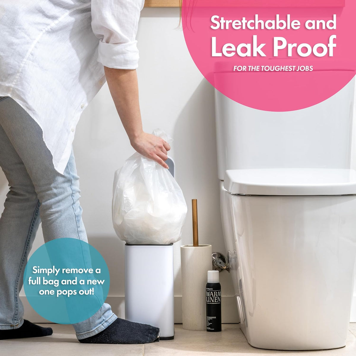 Trash Bags - Small Garbage Bags, Clear Trash Can Liners for Bathroom Bins, Bedroom, Office &