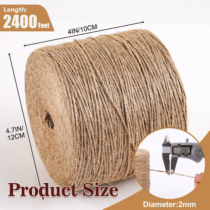 XSEINO 2400 Feet Natural Jute Twine Strong Garden Twine Rope for Arts Crafts Gift Wrapping