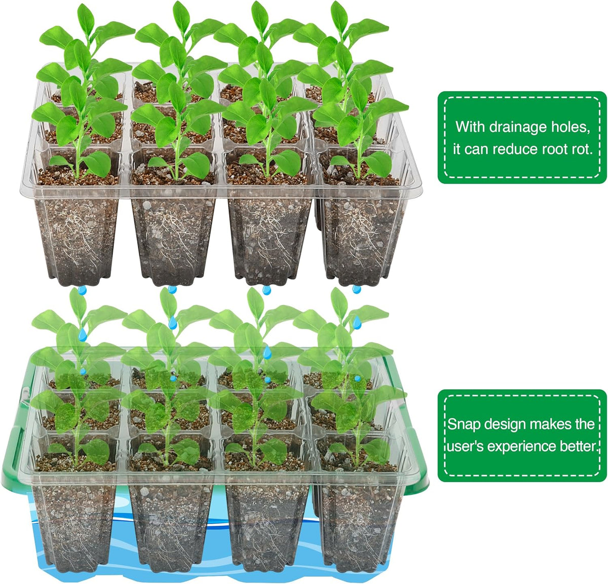 Bonviee 5 Packs Seed Starter Tray with Plant Light, Elevated Seedling Starter Trays Kits with