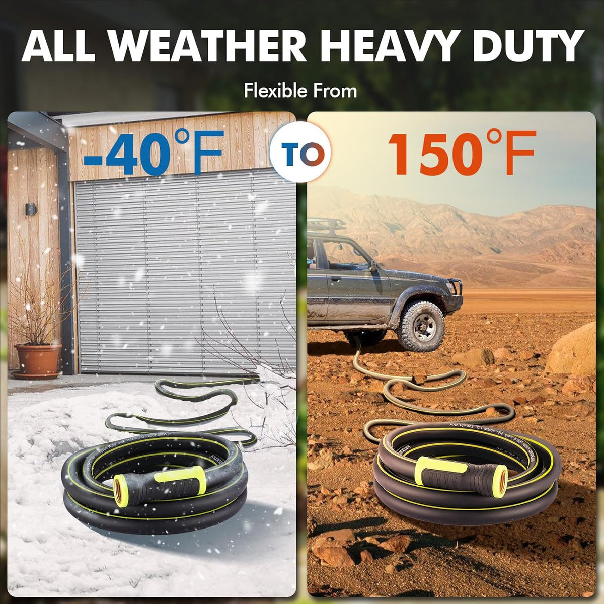 Garden Hose 100FT Heavy-Duty Premium 5/8'' Rubber 3-Layer Water Hose - Innovation Flexible Hybrid